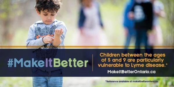 Image from campaign showing a picture of a child and the slogan #MakeItBetter | Children between the ages of 5 and 9 are particularly vulnerable to Lyme disease