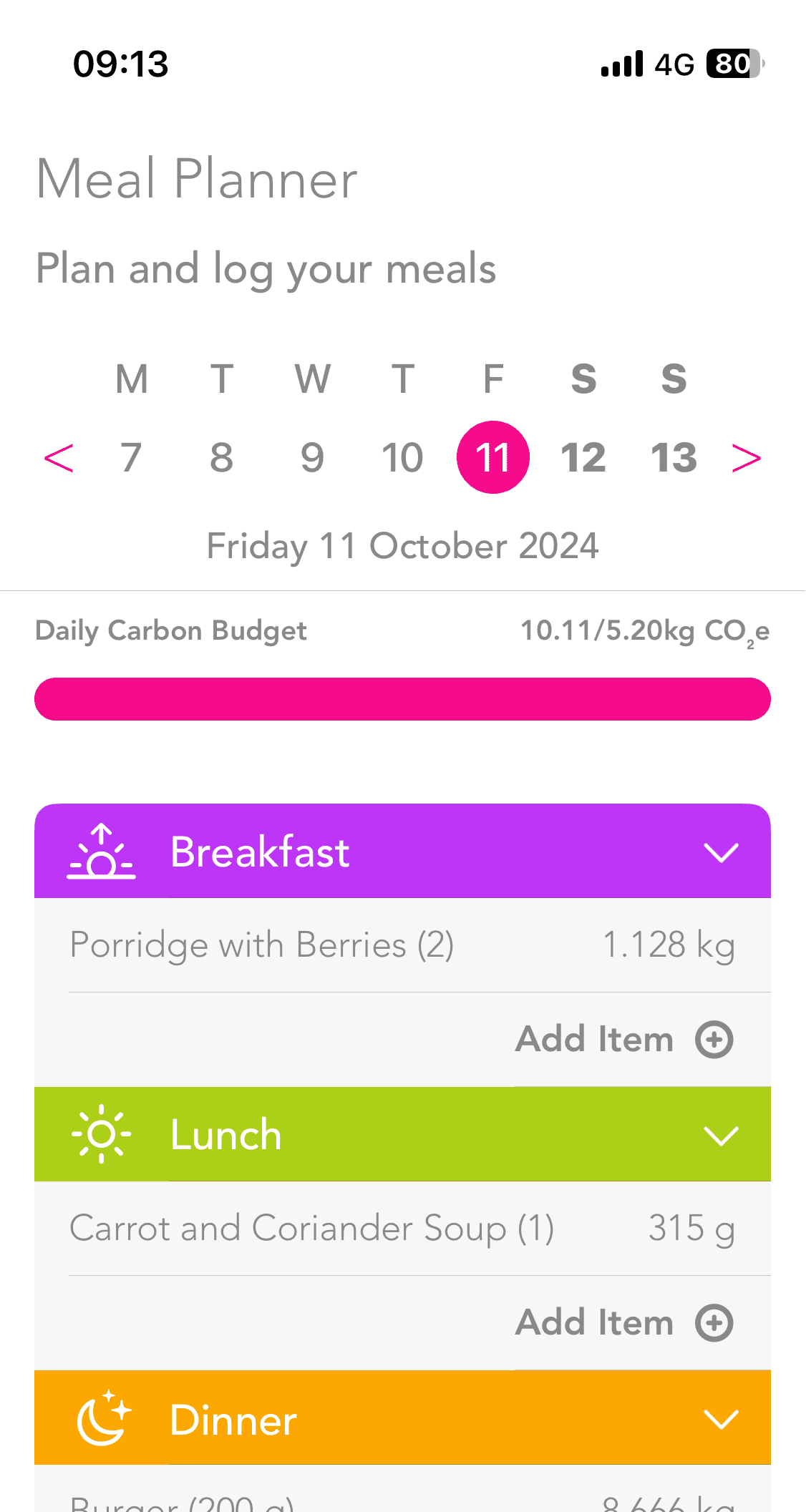 Screenshot of the Floop app showing a meal planner tool.