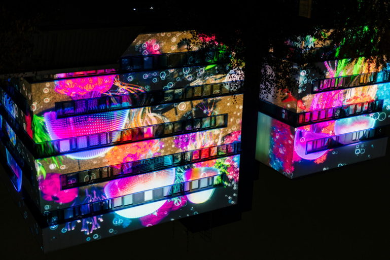 Colourful projections on buildings
