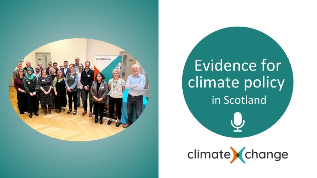 Group photo of the ClimateXChange advisory panel. Logo for Evidence for climate policy in Scotland by ClimateXChange